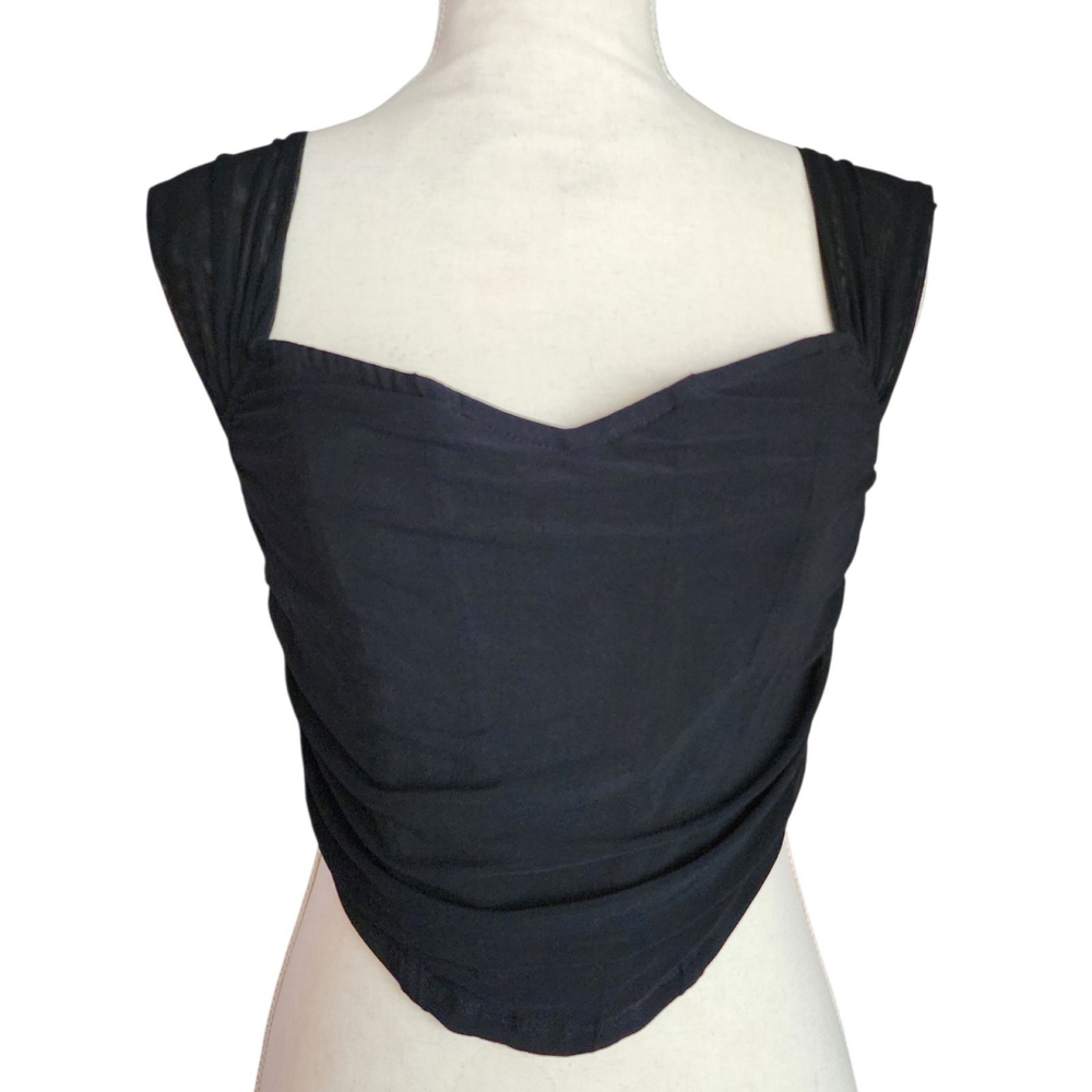 Shein Mod Black Ruched Boned Zipper Back Bustier Corset Crop Top Women's M NWT